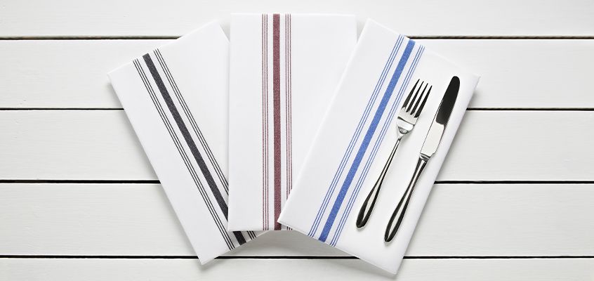 Bistro Napkins - Perfect for casual dining, the stylish Bistro Napkins are made from 100% polyester which is jet spun to give the feel of cotton, yet with excellent resistance to snagging, minimal shrinkage and outstanding absorbency. Order by 12pm for same day despatch Monday to Friday