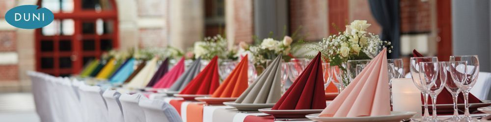 Dunisoft&reg; Dinner Napkins - Dunisoft&reg; dinner napkins are large airlaid paper napkins available in a choice of sizes, colours, design & fold options. There are lots of plain colours to choose from in the uni colour range. 40cm x 40cm is the widely used size, available in Quarter Fold and 8-Fold. There are also larger Dunisoft&reg; dinner napkins available in 48cm x 48cm.