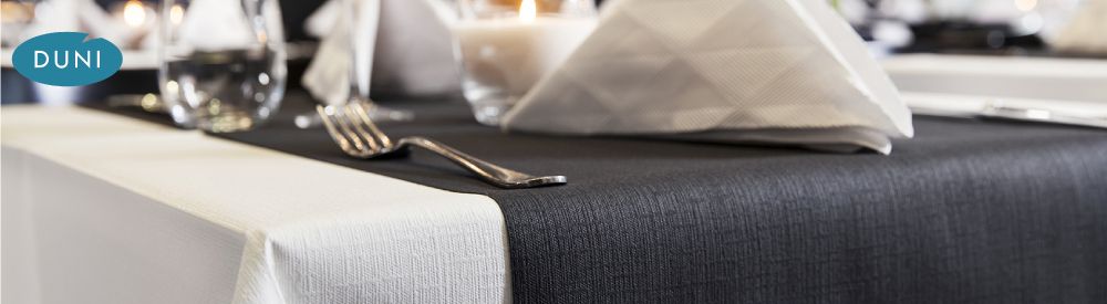 Evolin® Tablecovers - Evolin® Tablecover has the look and feel of linen; it drapes beautifully and benefits from a tactile structure. Duni Evolin® table covers benefit from extra width at 127cm. 127cm x 220cm are ideal for trestle tables. Order by 12pm for same day despatch, Monday to Friday.