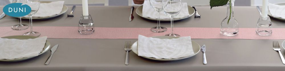 Dunicel® Table Runners - Dunicel® Tablerunner. A narrow, 15cm wide table runner to add colour to your tabletop. Simple, easy to use, and trim to any length. Dunicel® Tablerunner is a simple way to add variation to your colour schemes regularly. Order by 12pm for same-day despatch, Monday to Friday.