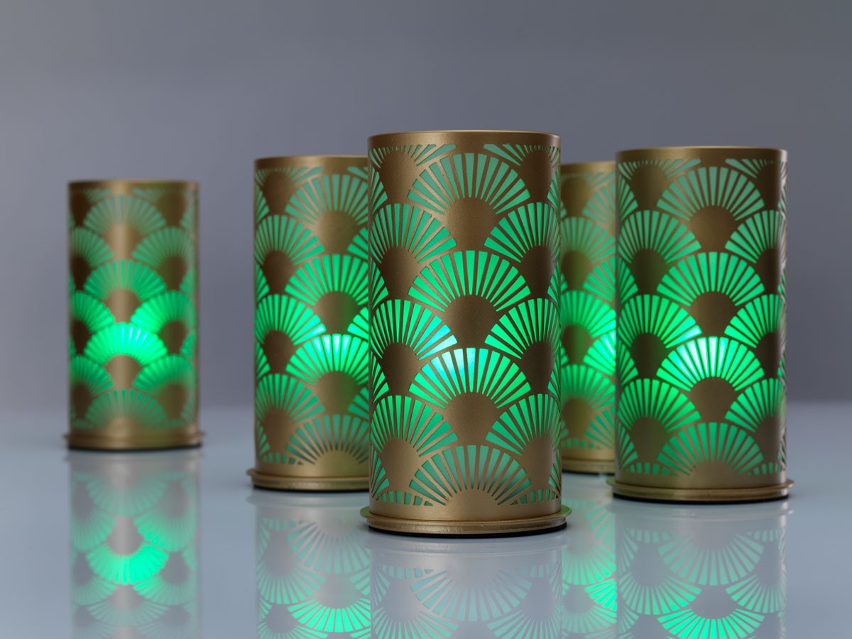 Duni Peacock Gold Candle Holder Shown With LED Lights