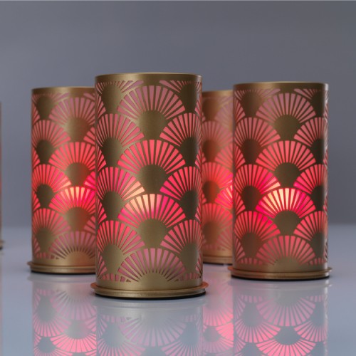 Duni Peacock Gold Candle Holder Shown With LED Lights