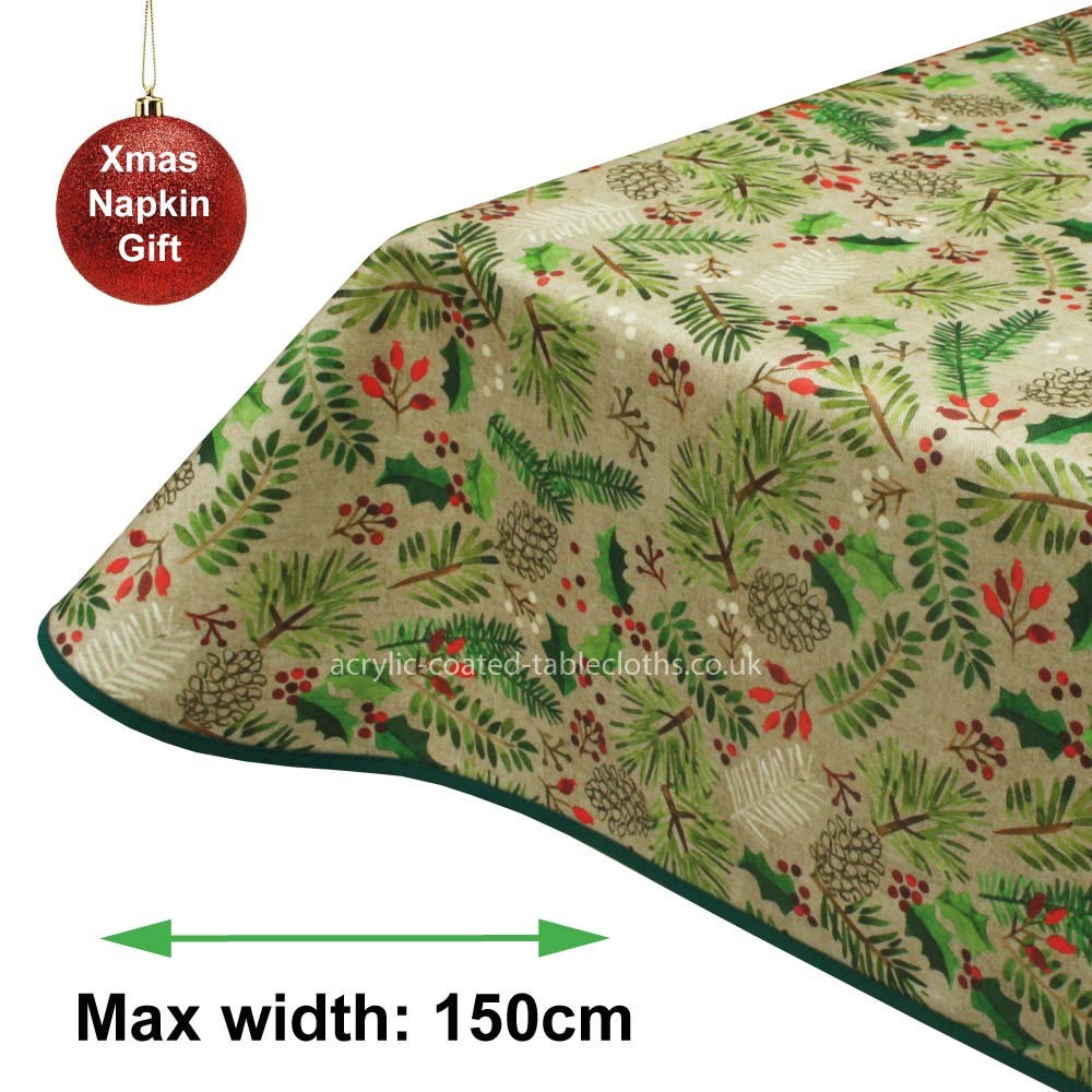 Holly Christmas Acrylic Coated Tablecloth