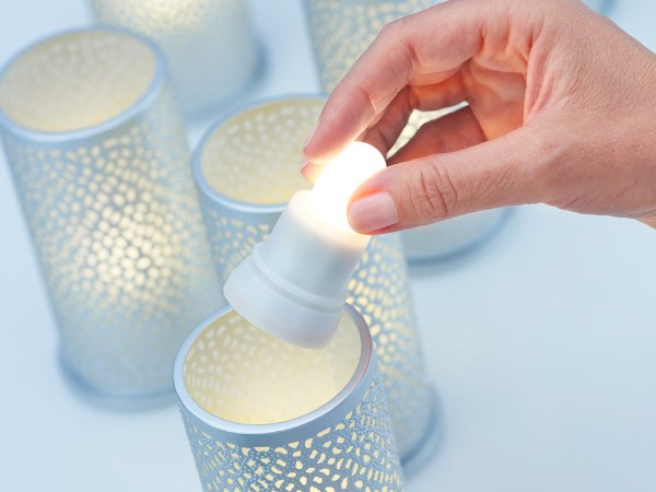 Duni Bliss Silver Candle Holder Shown With Warm White LED Lights