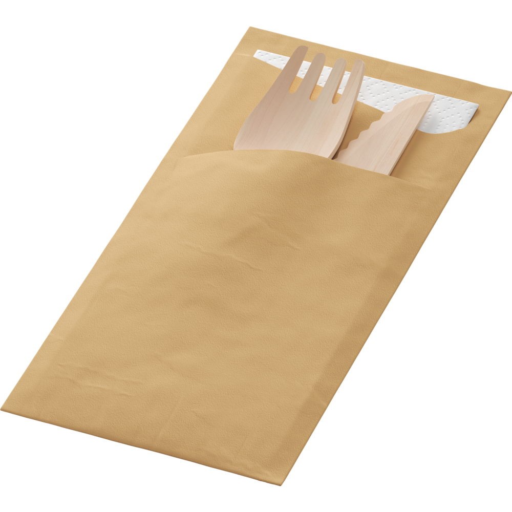 Sacchetto® Bag Tissue, Eco Brown, White Napkin & Wooden Cutlery