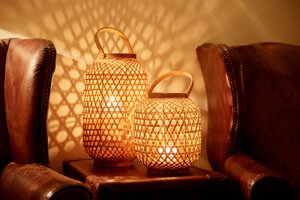 Bamboo Candle Latern with LED Plilar Candle