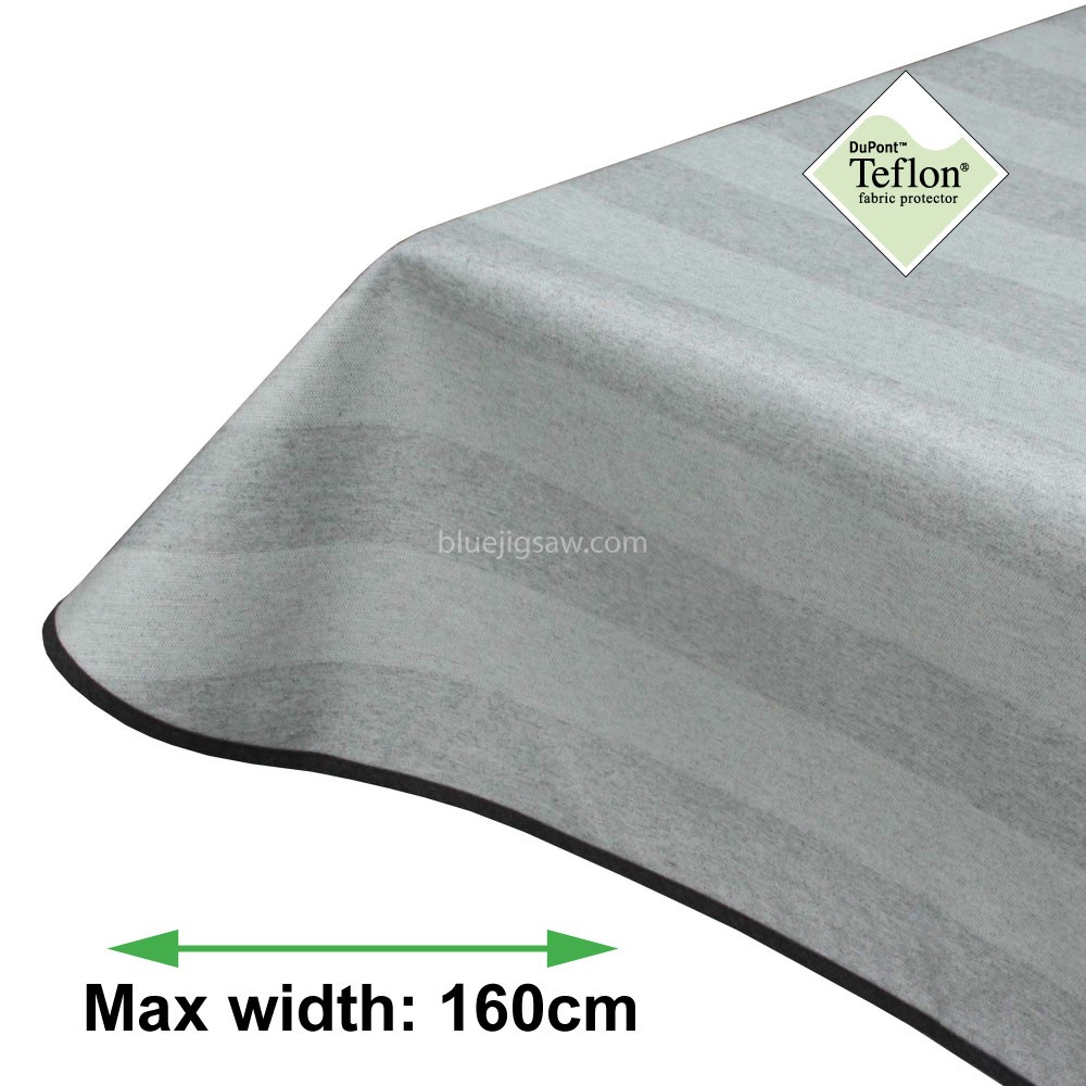 Silver Jacquard Stripe Rectangle tablecloth with rounded corners and bias edge finish