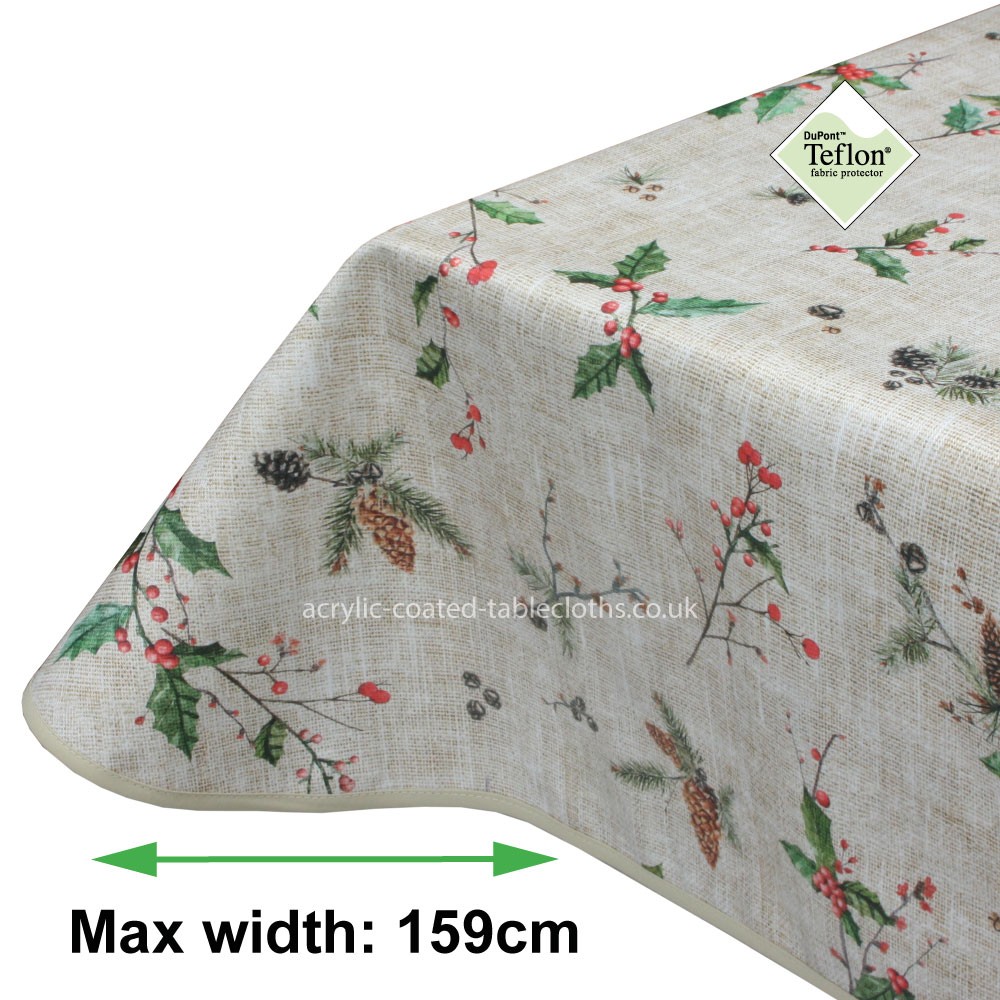Christmas Holly Acrylic Coated Tablecloth with Teflon