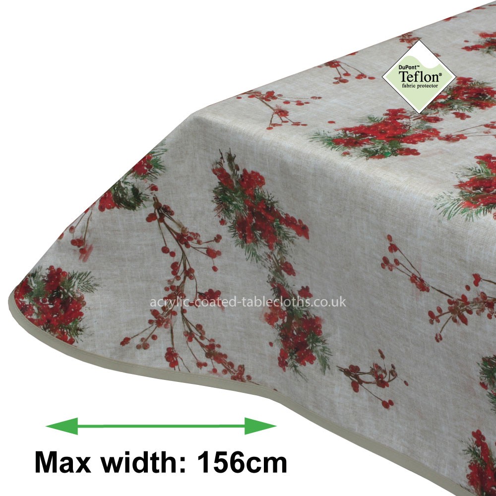 Christmas Berries Acrylic Coated Tablecloth with Teflon