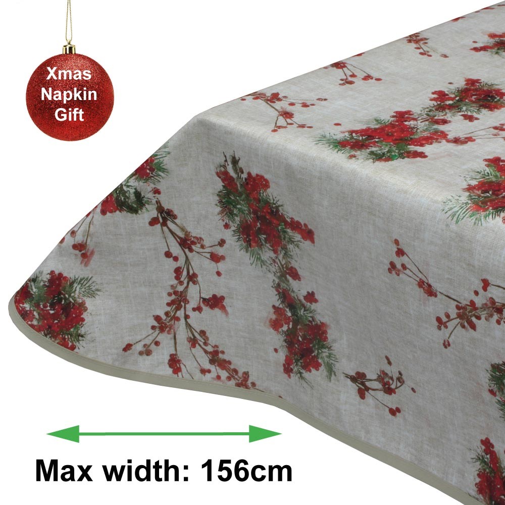 Christmas Berries Acrylic Coated Tablecloth