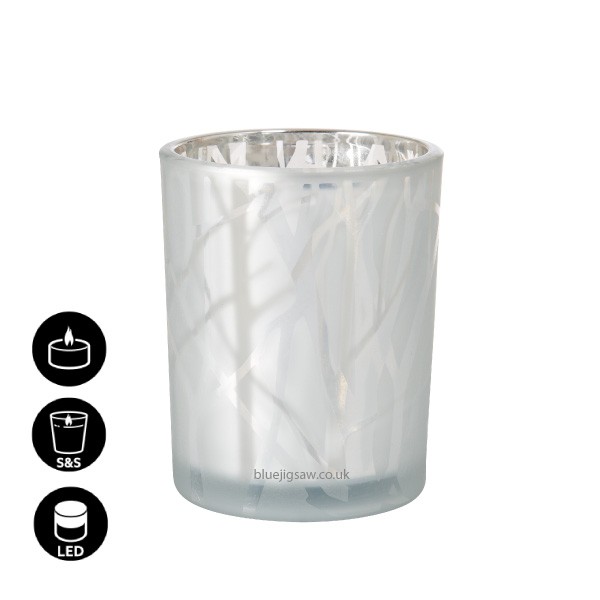 Shimmer Frosted Glass Candle Holder, 100mm x Ø80mm, White