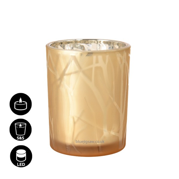 Shimmer Frosted Glass Candle Holder, 100mm x Ø80mm, Sand