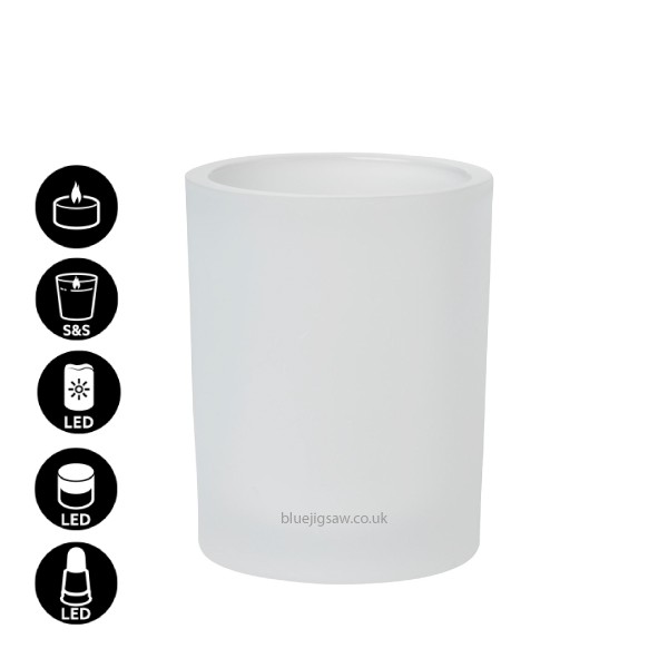 Snowy Frosted Glass Candle Holder, 100mm x Ø80mm, White