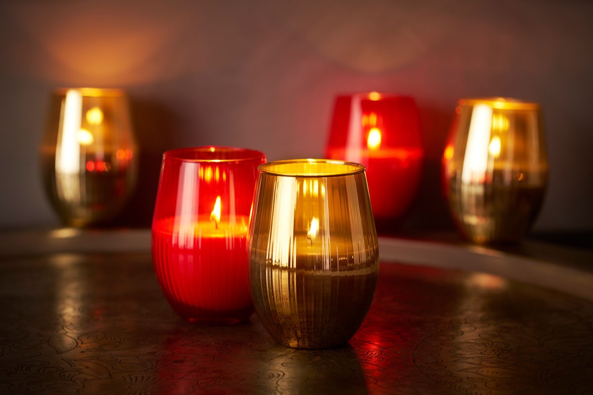 Duni Ritz Candle Glass in Red & Gold