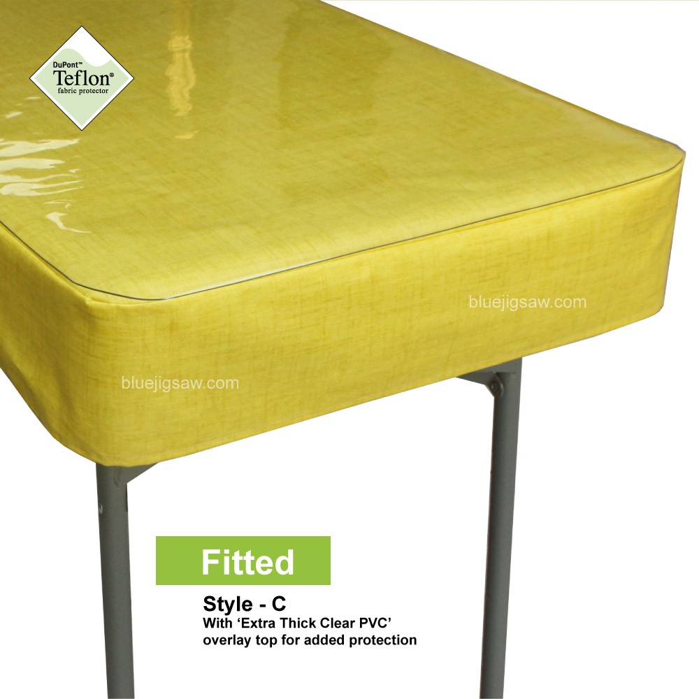 Fitted Tablecloth With Exra Thick Clear PVC Overlay