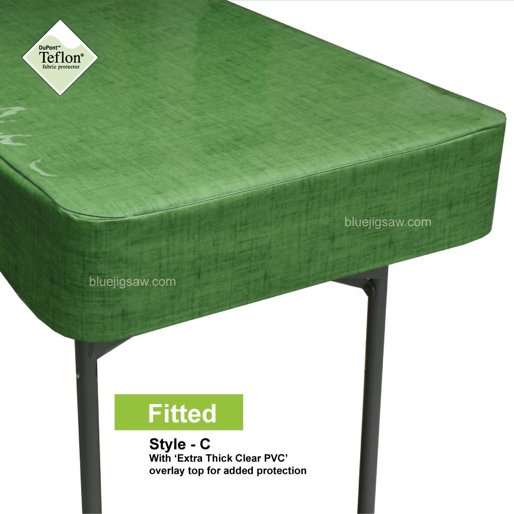 Fitted Tablecloth With Exra Thick Clear PVC Overlay