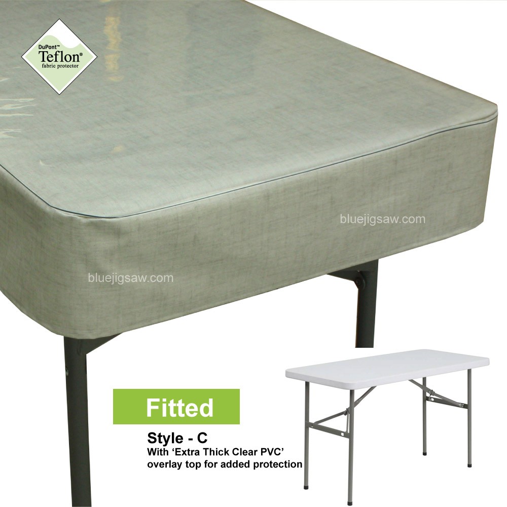Fitted Tablecloth With Exra Thick Clear PVC Overlay