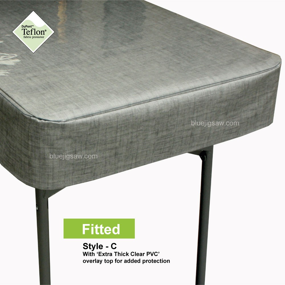 Fitted Tablecloth With Exra Thick Clear PVC Overlay