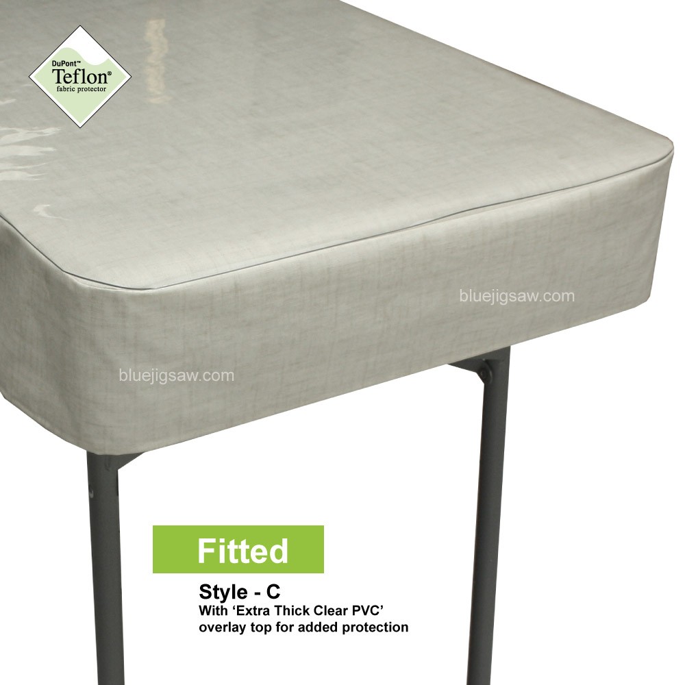 Fitted Tablecloth With Exra Thick Clear PVC Overlay