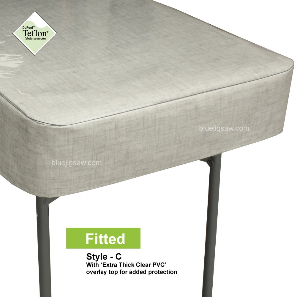 Fitted Tablecloth With Exra Thick Clear PVC Overlay