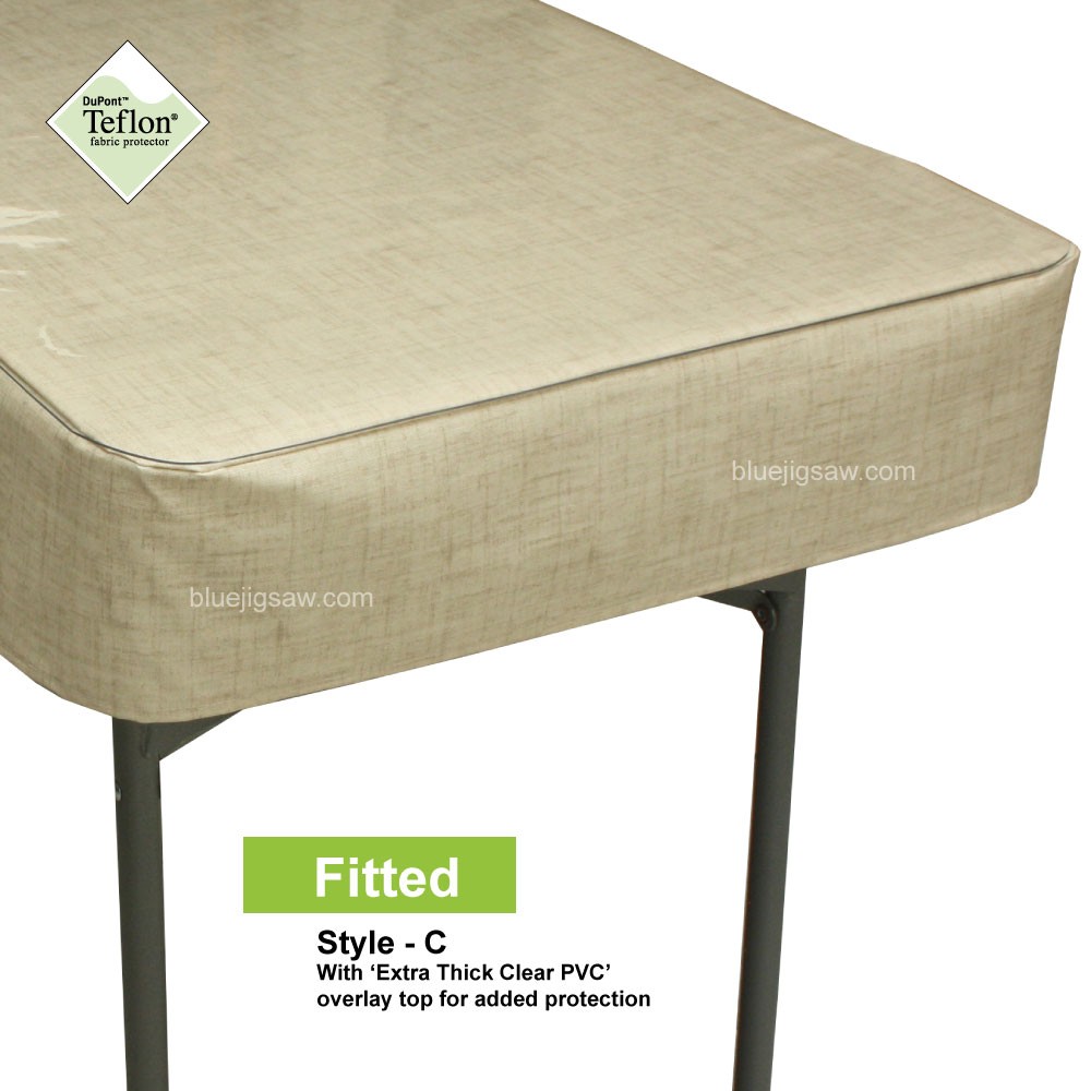 Fitted Tablecloth With Exra Thick Clear PVC Overlay