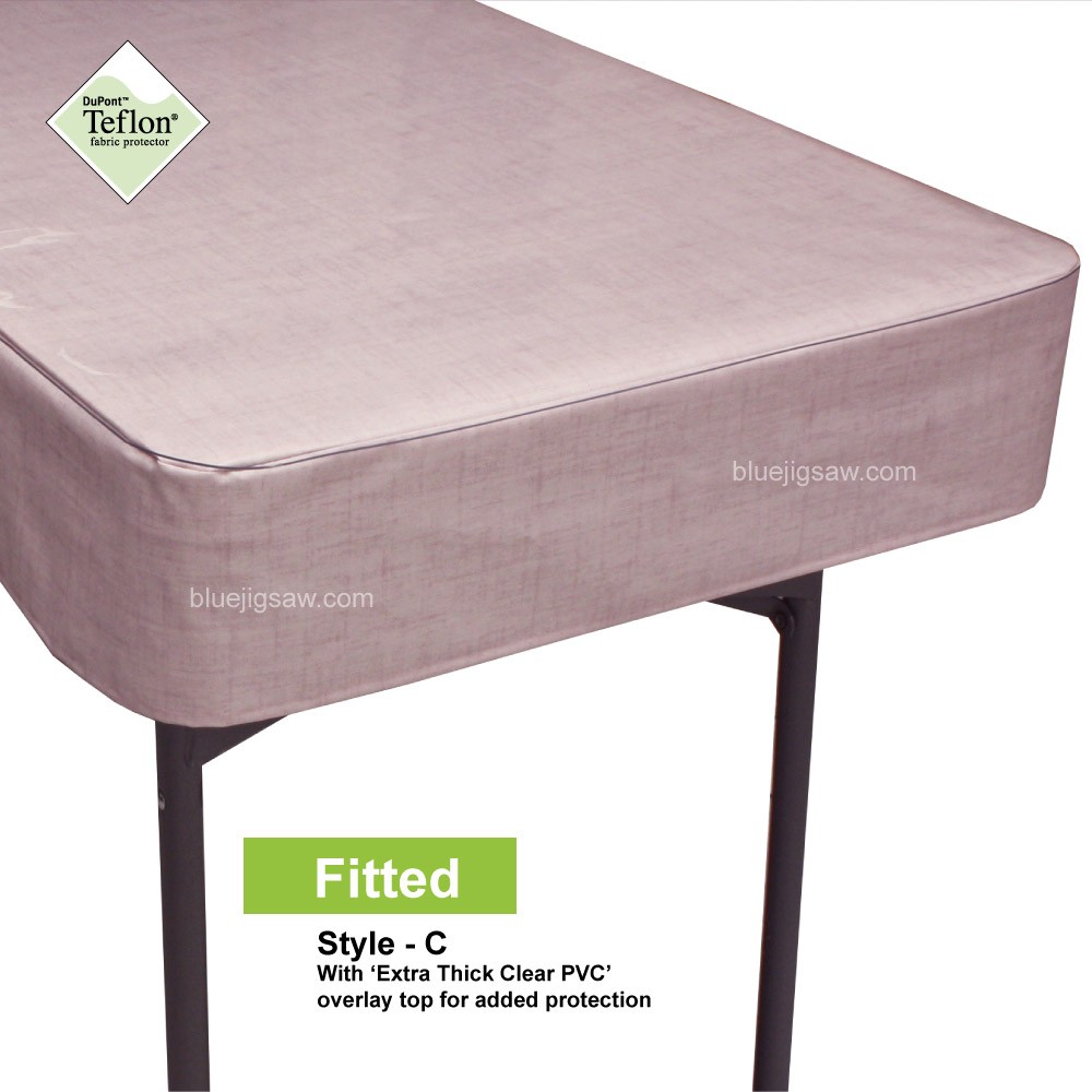 Fitted Tablecloth With Exra Thick Clear PVC Overlay