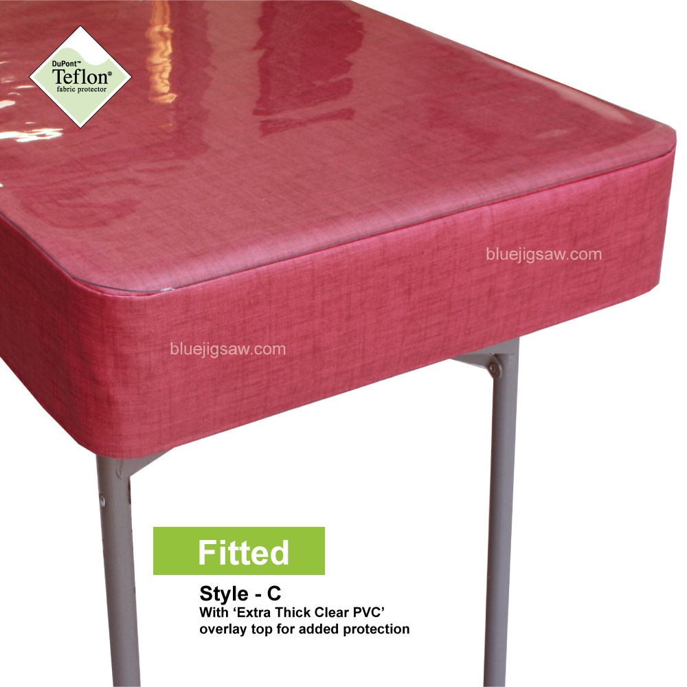 Fitted Tablecloth With Exra Thick Clear PVC Overlay