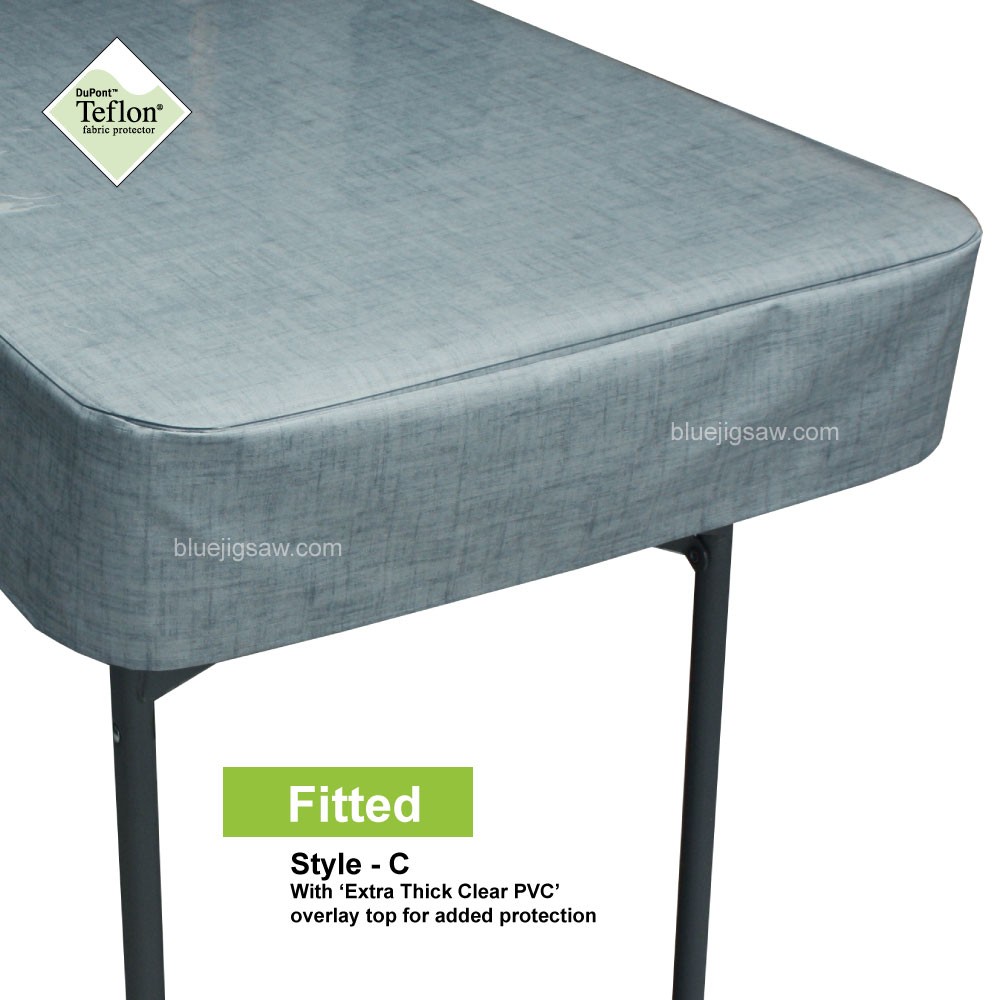 Fitted Tablecloth With Exra Thick Clear PVC Overlay