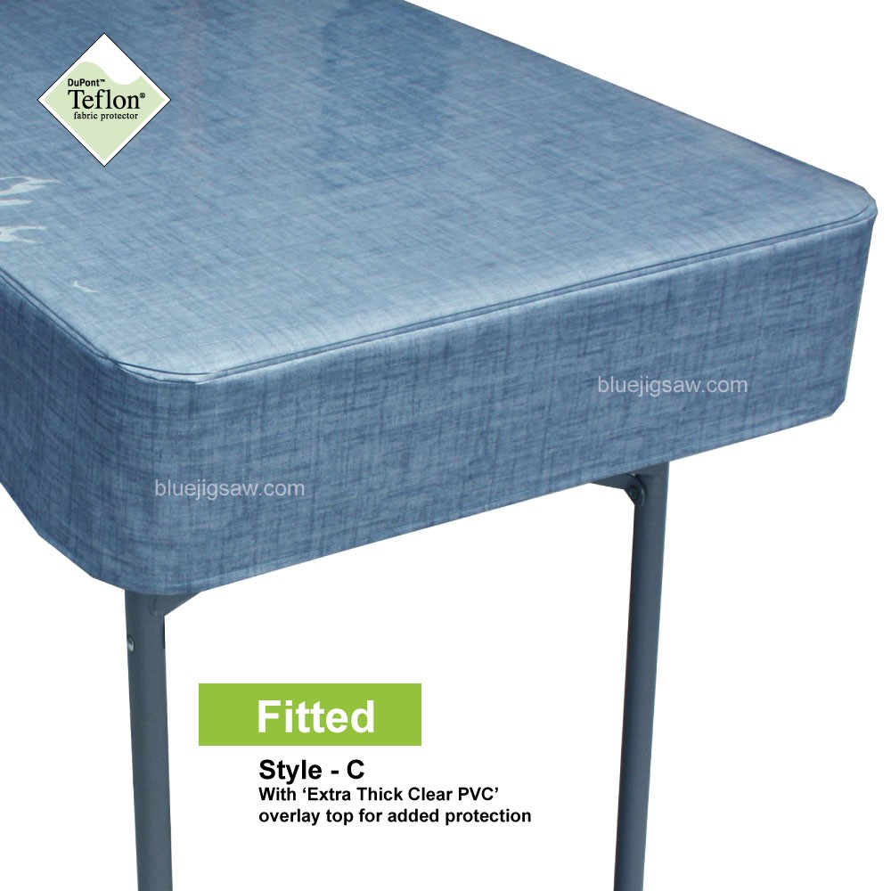 Fitted Tablecloth With Exra Thick Clear PVC Overlay