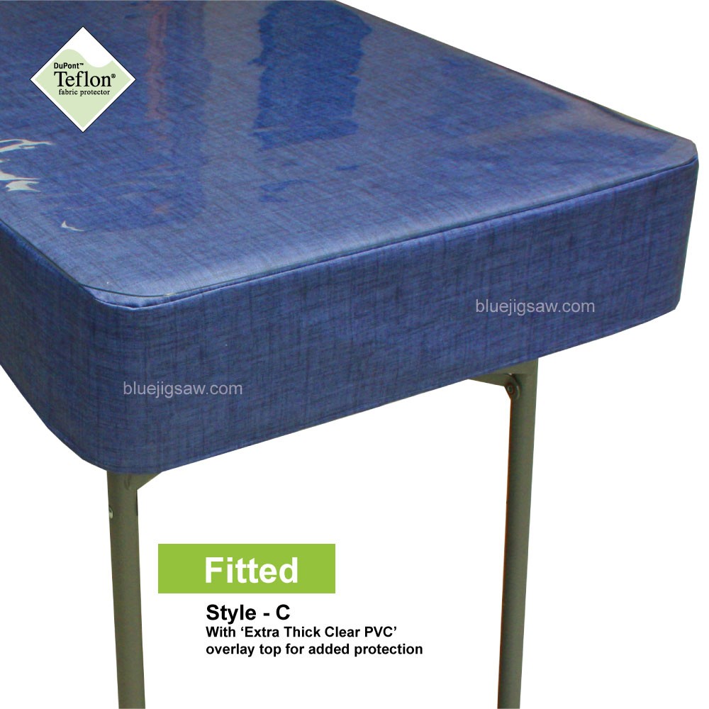 Fitted Tablecloth With Exra Thick Clear PVC Overlay