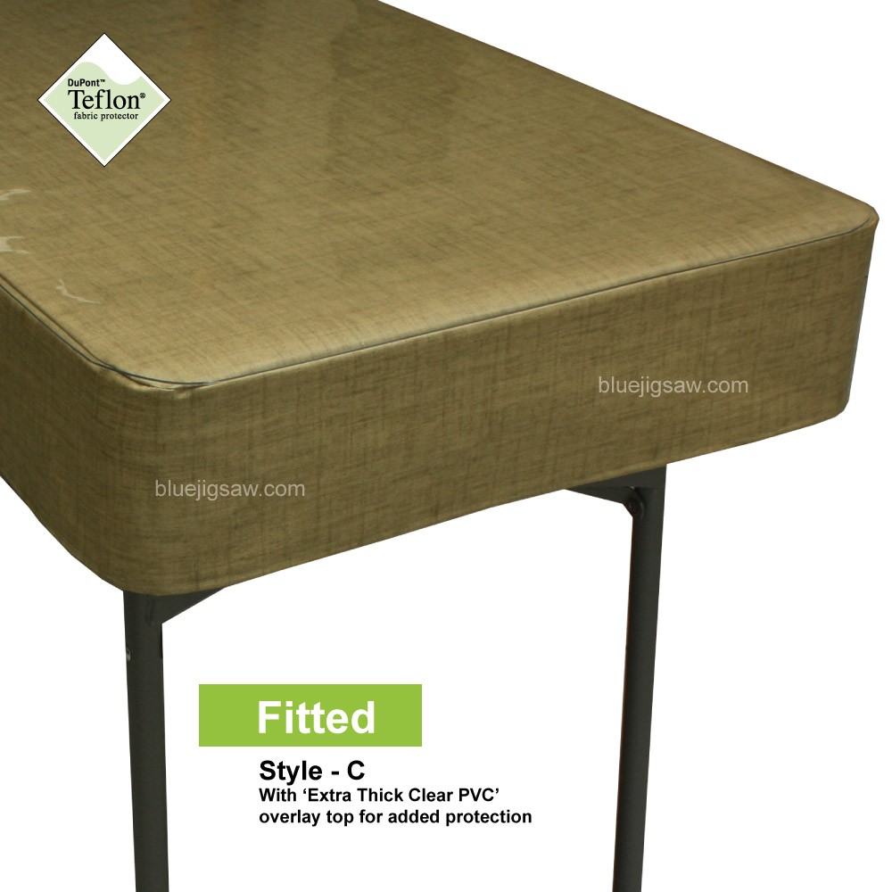 Fitted Tablecloth With Exra Thick Clear PVC Overlay