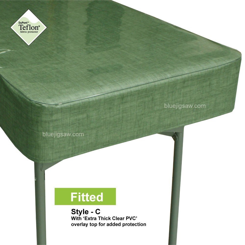 Fitted Tablecloth With Exra Thick Clear PVC Overlay