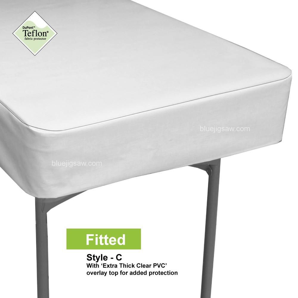 Fitted Tablecloth With Exra Thick Clear PVC Overlay