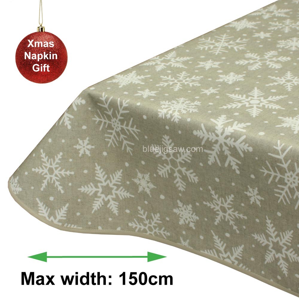 Christmas Snowflakes Natural Acrylic Coated Tablecloth