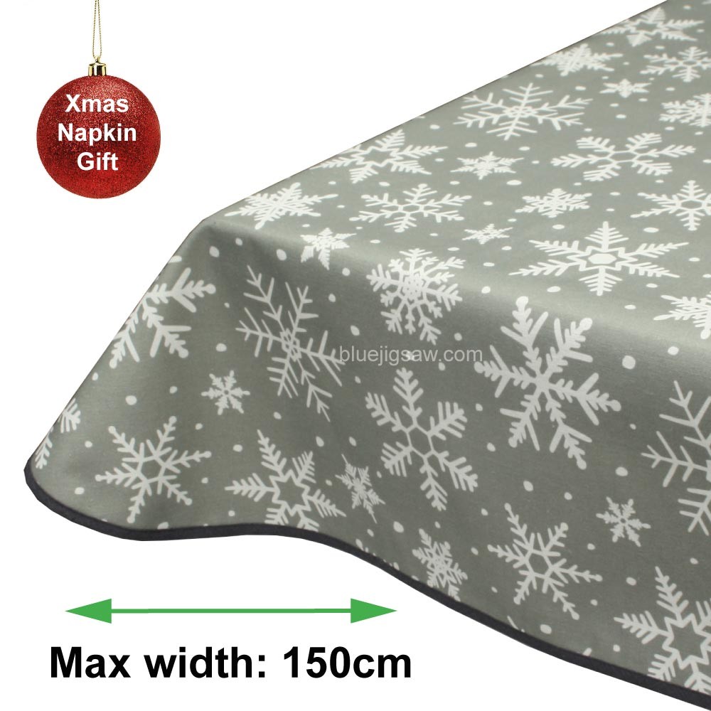 Christmas Snowflakes Warm Grey Acrylic Coated Tablecloth