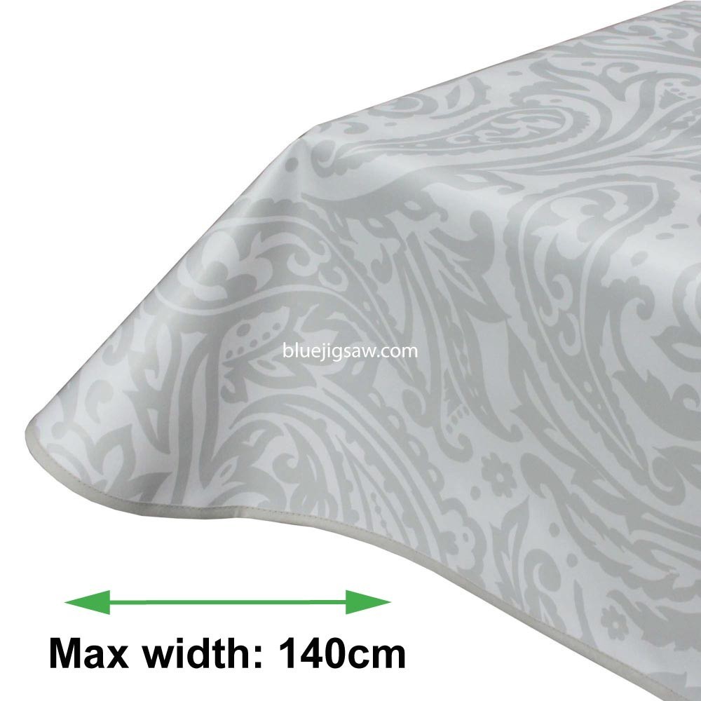Ornate Grey PVC Tablecloth With Rounded Corners & Bias Binding