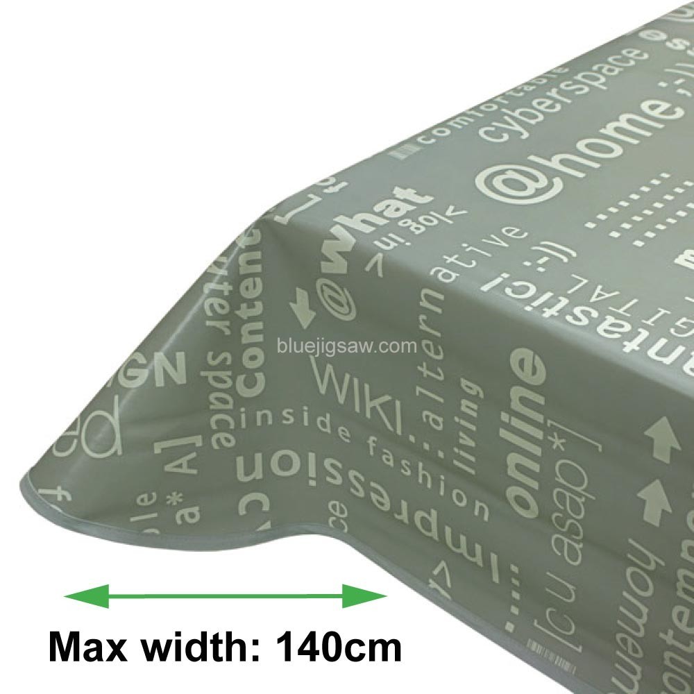 Word Cloud Grey PVC Tablecloth With Rounded Corners & Bias Binding