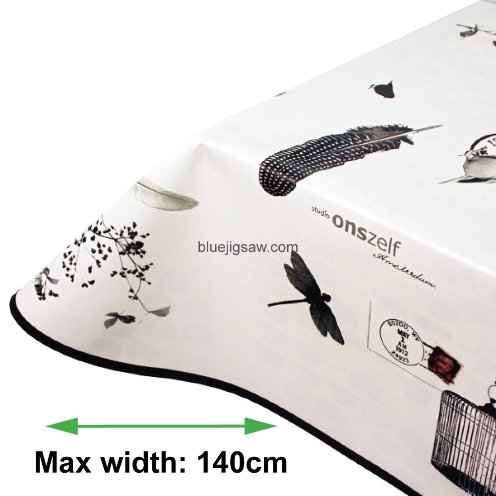 Birds & Feathers PVC Tablecloth With Rounded Corners & Bias Binding