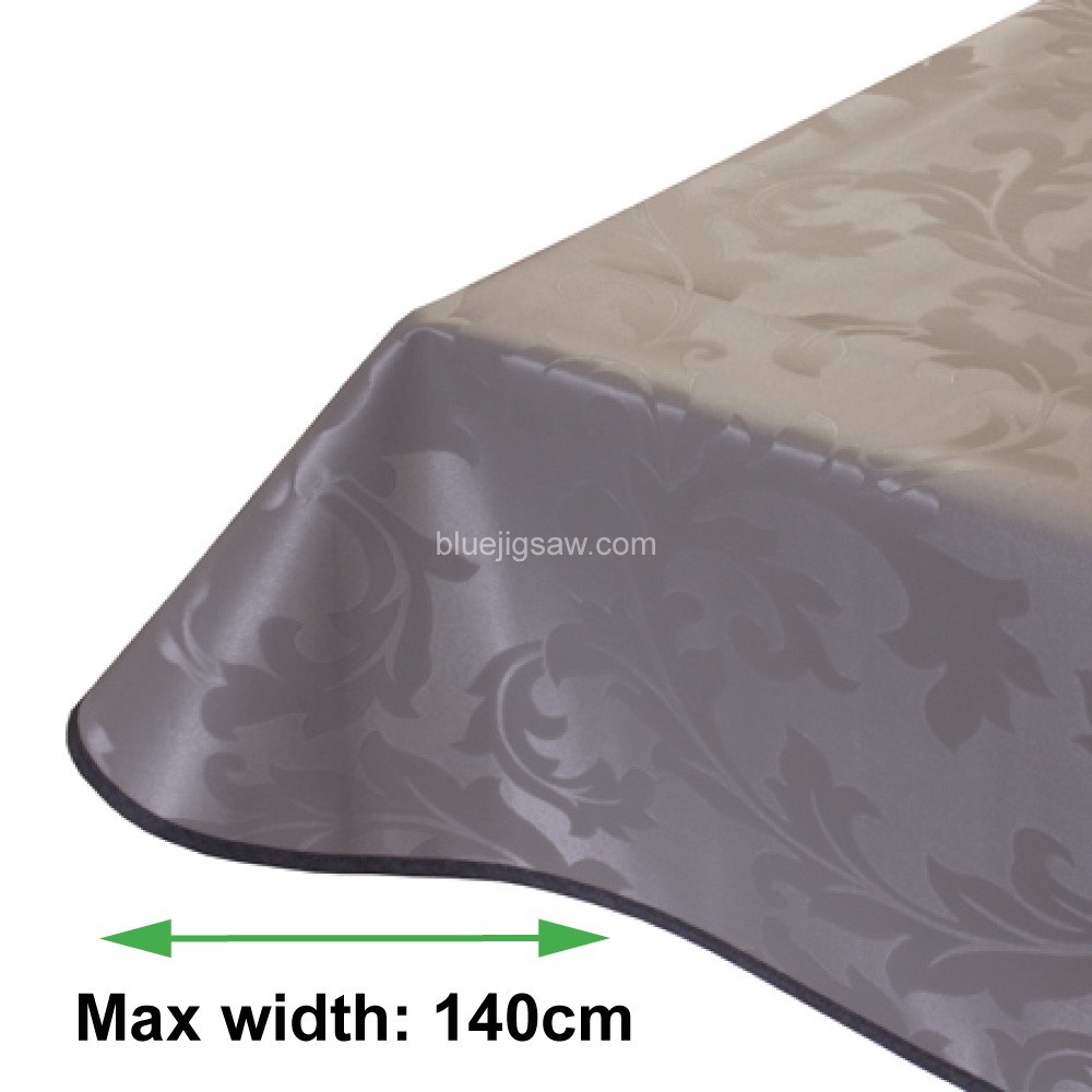 Textued Leaf Taupe PVC Tablecloth With Rounded Corners & Bias Binding