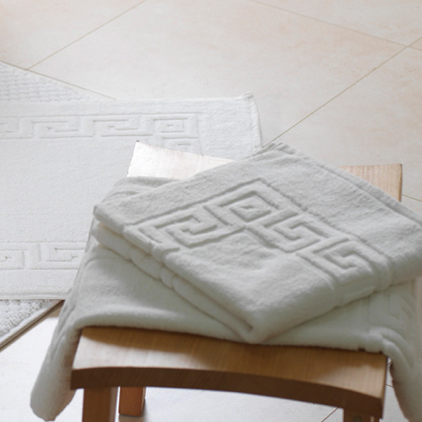 750 GSM Greek Key Bath Mat, White