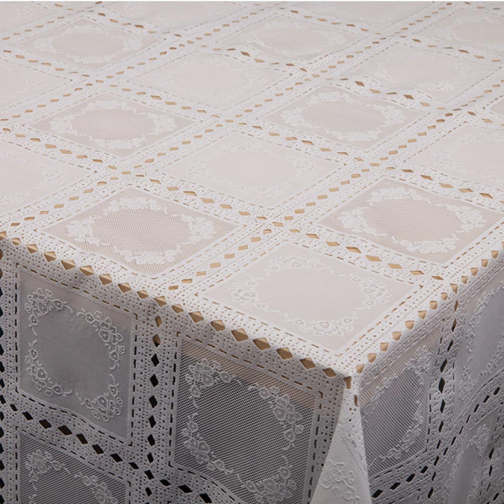 Squares White Vinyl Lace PVC Tablecloth