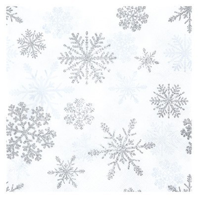 Home Fashion 3ply 33cm Paper Napkins, Snow Crystals Silver