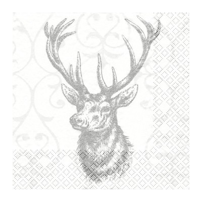 Home Fashion 3ply 33cm Paper Napkins, Deer Grey/Silver