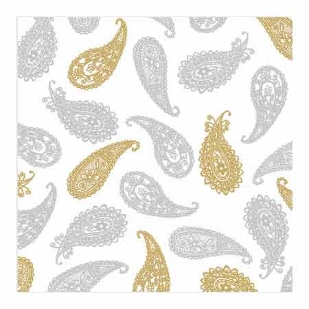 Ambiente 3ply 33cm Paper Napkins, Classic Paisley Silver/Gold