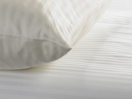 350 Thread Count Cotton Sateen 1cm Stripe Duvet Cover Button Closure, White