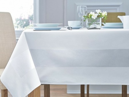 White Cotton Satin Band Tablecloth