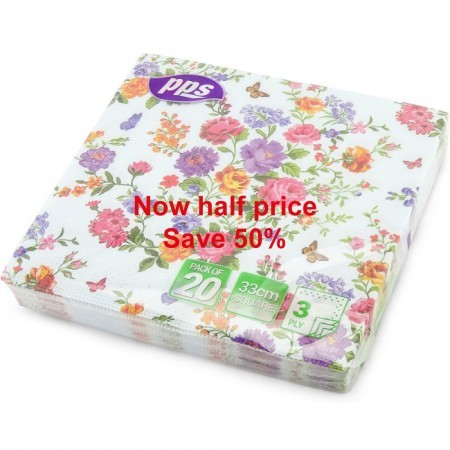 PPS 3ply 33cm Paper Napkins, Butterfly Flower