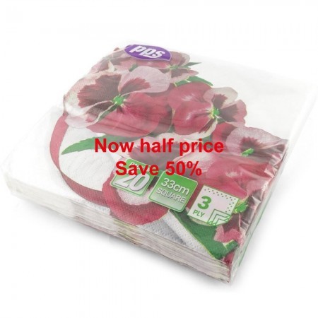 PPS 3ply 33cm Paper Napkins, Pink & White Flower