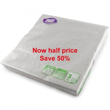 PPS 3ply 40cm Paper Napkins, Silver