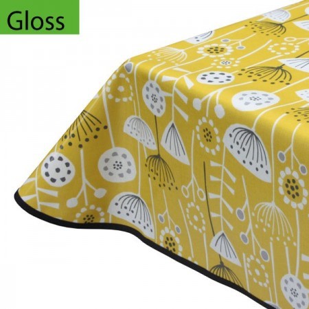Gloss PVC Oilcloth Remnant, Yellow Flowers 126cm x 130cm